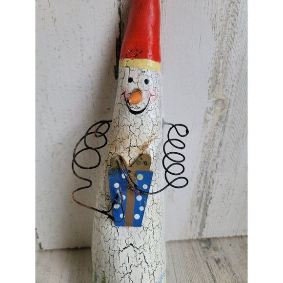 Tall skinny snowman vintage rustic happy present Xmas figure - Picture 5 of 12